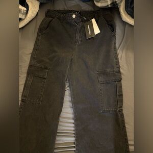 Pretty Little Thing Washed Black Cargo Wide Leg